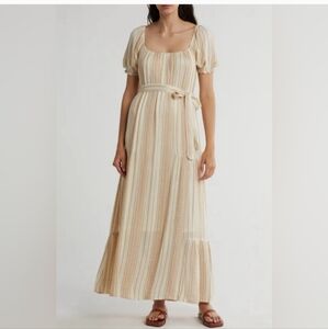 Lovestitch Women's Medium Stripe Puff Sleeve Maxi Dress